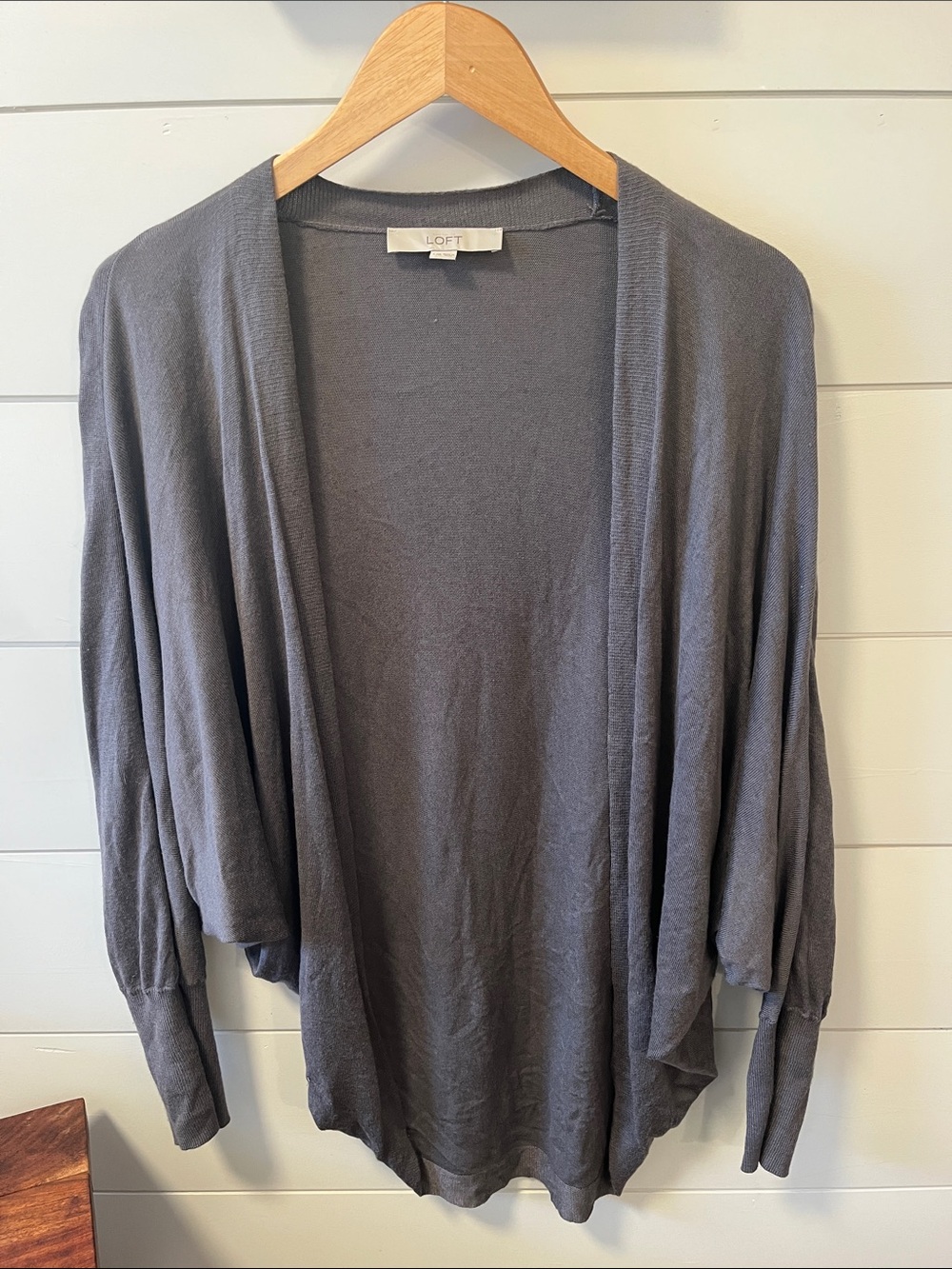 Ann Taylor LOFT Open-Front Slate Gray Draped Cardigan
